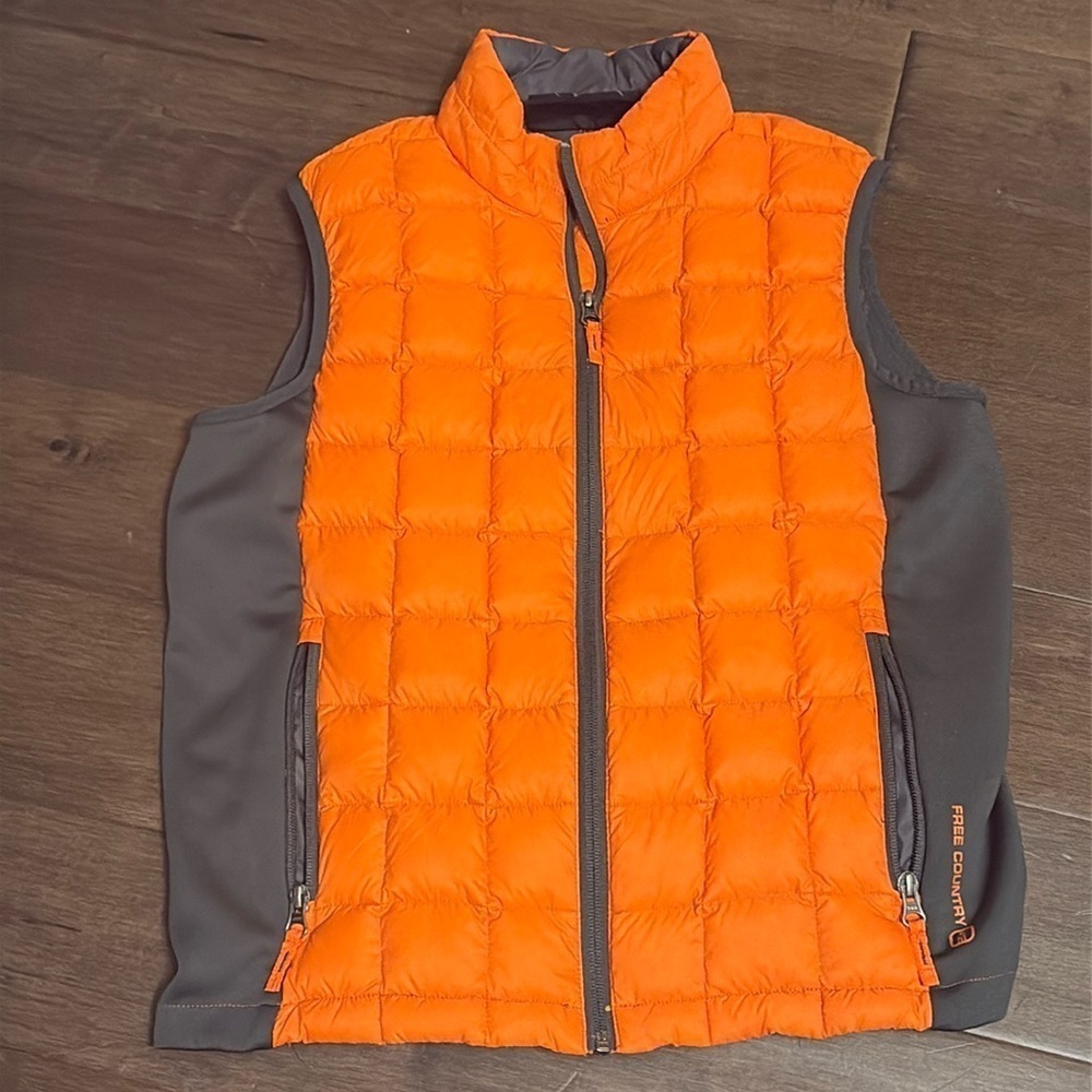 Free Country Boys Power Down Vest- size 14/16 XL-orange grey sleeveless winter